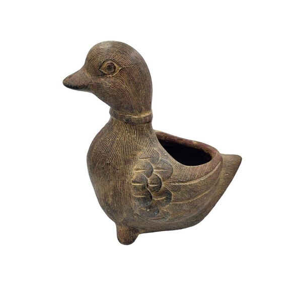Vintage Handcarved Handmade Stone Clay Duck Planter Thailand  8.5" Tall - Picture 1 of 12